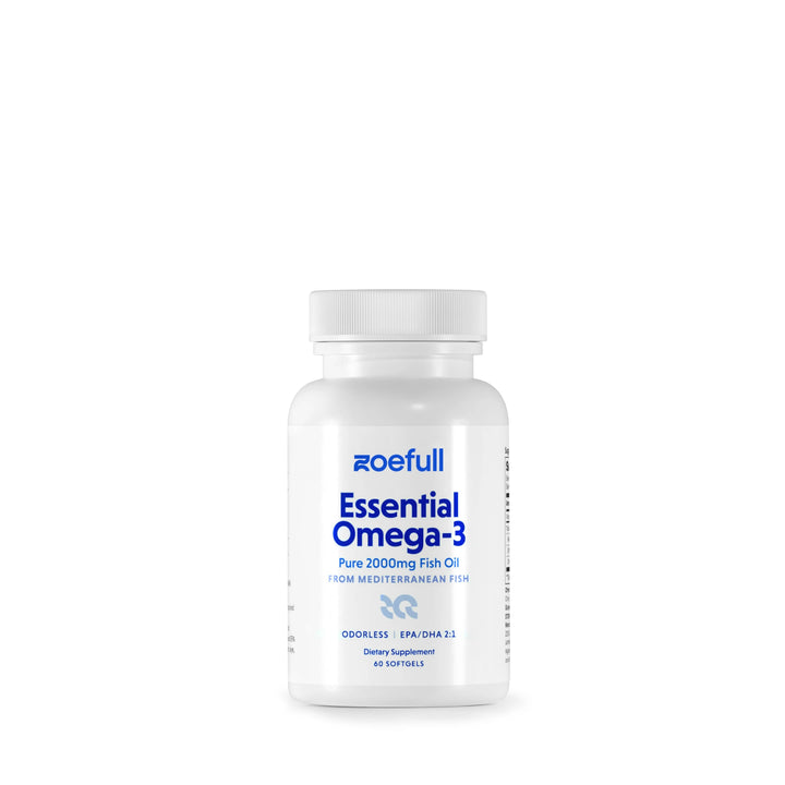 A bottle of zoefull's mediterranean essential omega 3  fish oil supplement.