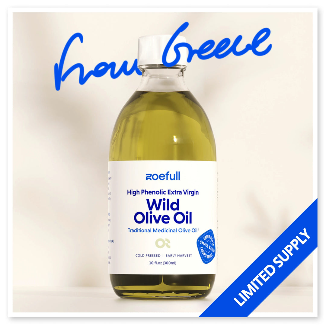 Zoefull's Greek Wild Olive OIL 300 ml bottle. A high phenolic mediicnal olive oil in limited supply.